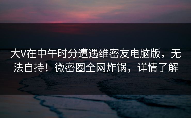 大V在中午时分遭遇维密友电脑版，无法自持！微密圈全网炸锅，详情了解